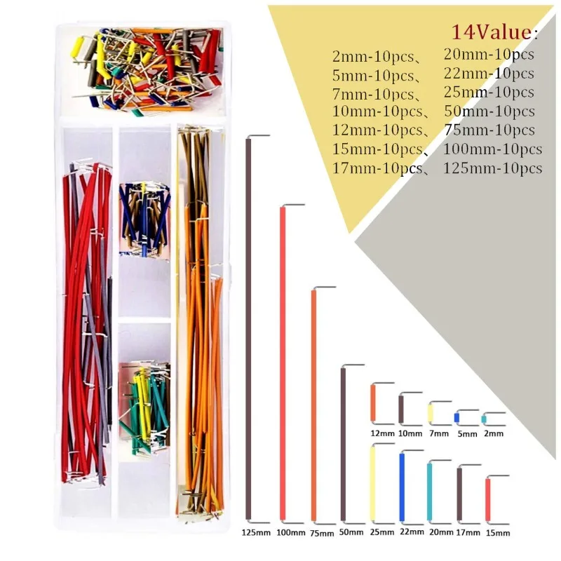 Breadboard Jumper Wire Kit 400 จุด Breadboard、65 ชิ้นหลายขนาด BreadBoard Wire, 130 ชิ้น 2-125 มิลลิเมตร U - Shap ชุดสายจัมเปอร์