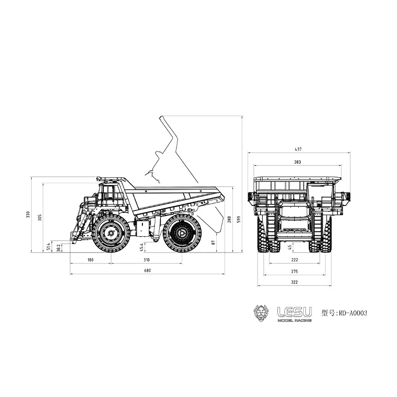 Lesu 1/16 Pesante Idraulico In Metallo R100E RC Camion Minerario Veicolo di Controllo Remoto Modello di Luce Per Tamiyaya Th19794-Smt2