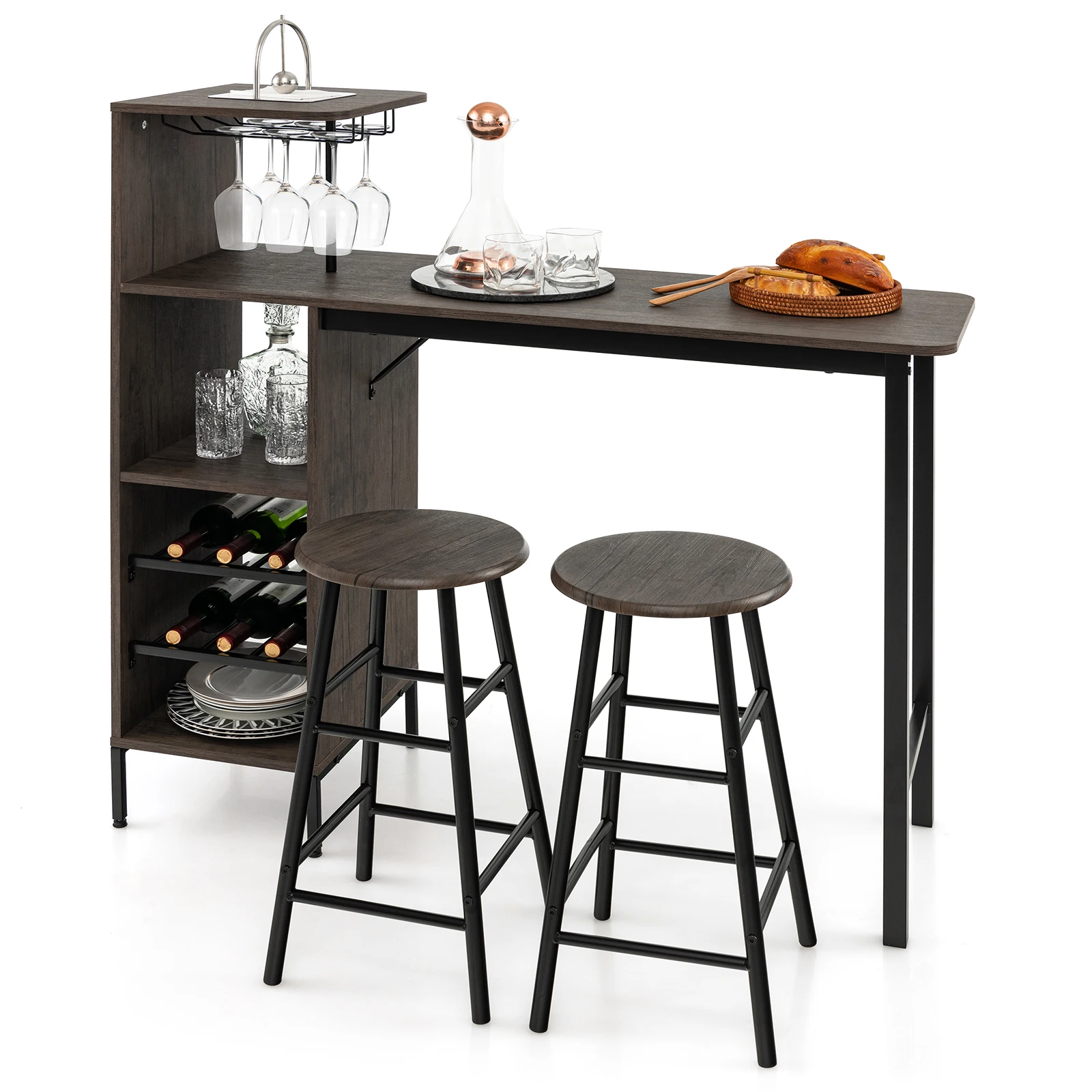 Bar Table Bar Stool Set 2 Person Bar Table Set with Holder for Wine Glasses and Bottles Kitchen counter for living room