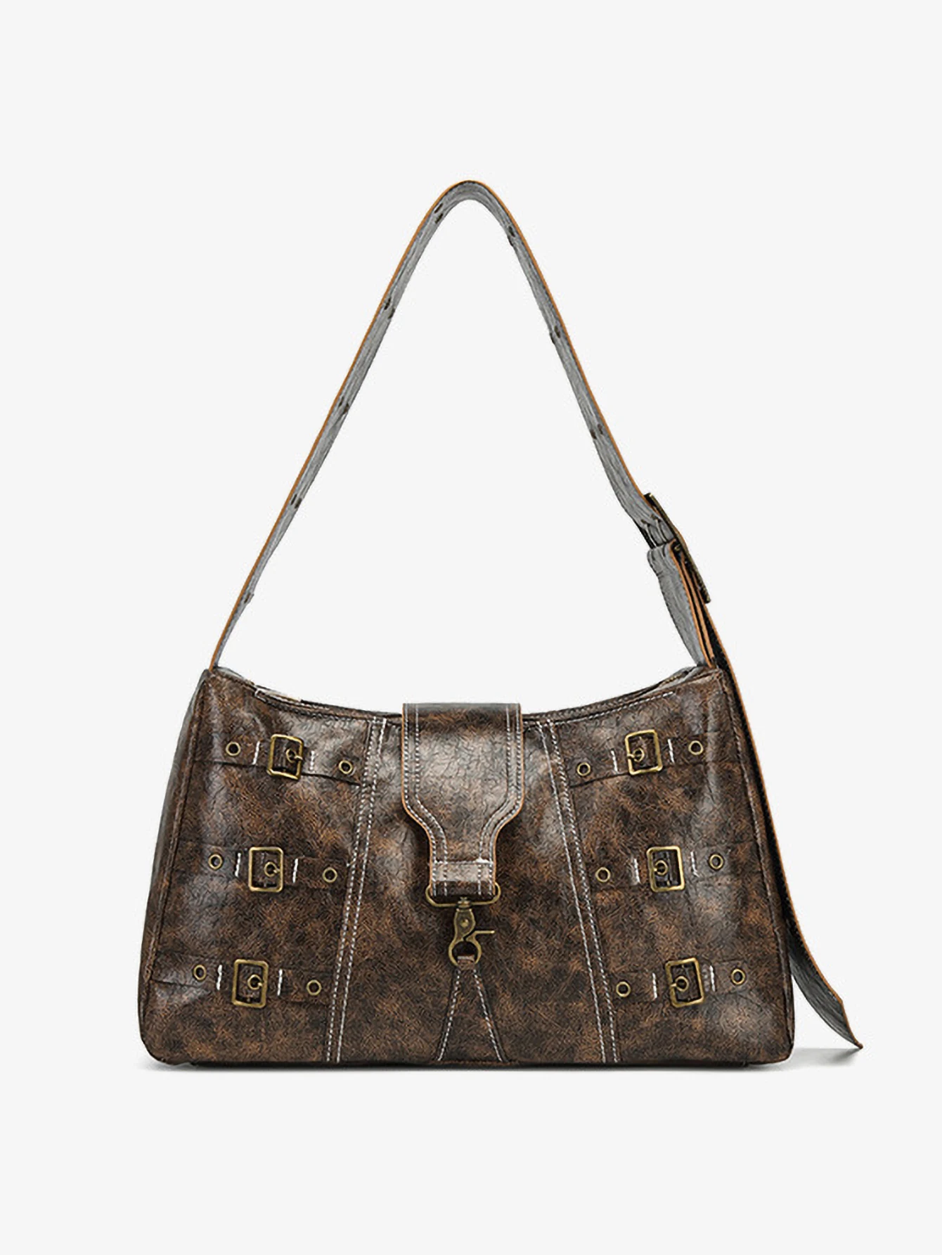 

2025 New Retro Punk Style Tote Bag with Wide Shoulder Strap and Single Shoulder Handbag