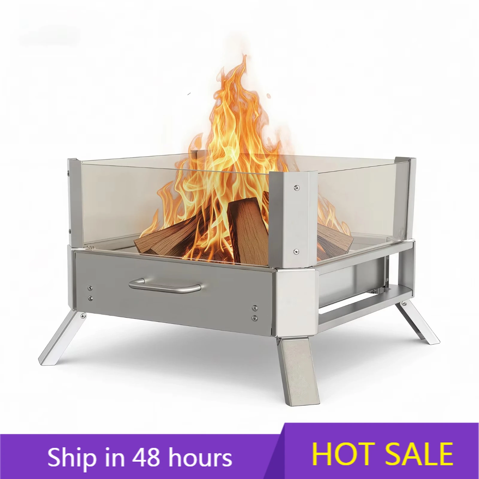 

POWER LEAP Fire Pit with Glass Window Wood Burning Portable for Backyard Patio & Camping