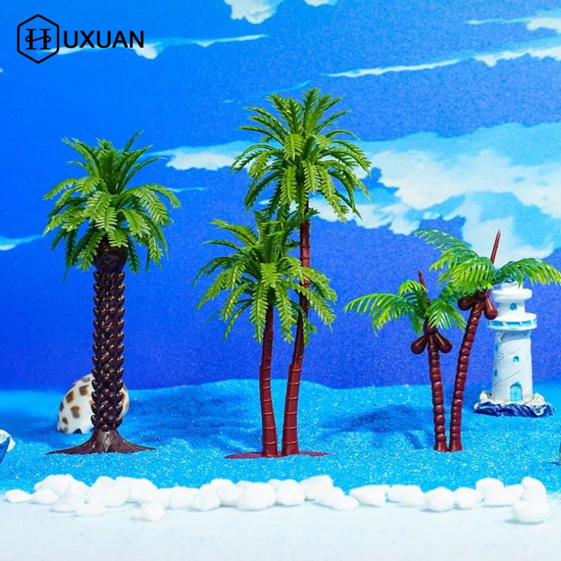 5 uds DIY parque bosque tropical tren ferrocarril decoración casa de muñecas simulación palmera de coco modelo edificio paisaje árbol en miniatura