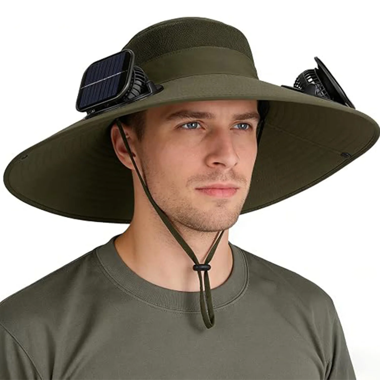 Rechargeable Wide Brim Sun Hat with 2 Removable Fan Solar Powered Fan Hat Summer Visor Cap for Outdoor Camping Hiking Fishing