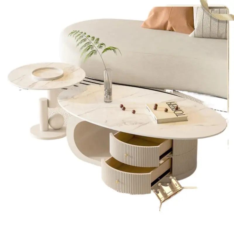 

Wabi-sabi oval slate coffee table living room home light luxury