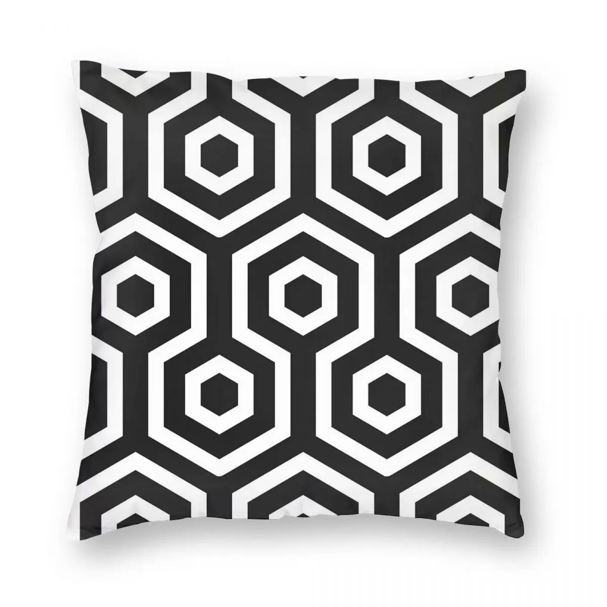 Funda de almohada Hexagonal con cremallera para sofá, cubierta de cojín con estampado de terciopelo, lino y poliéster, color blanco y negro