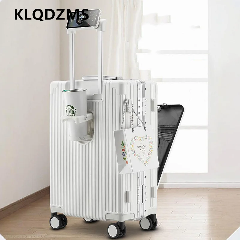 KLQDZMS Suitcase Aluminum Frame Front Opening Laptop Boarding Case USB Charging 24