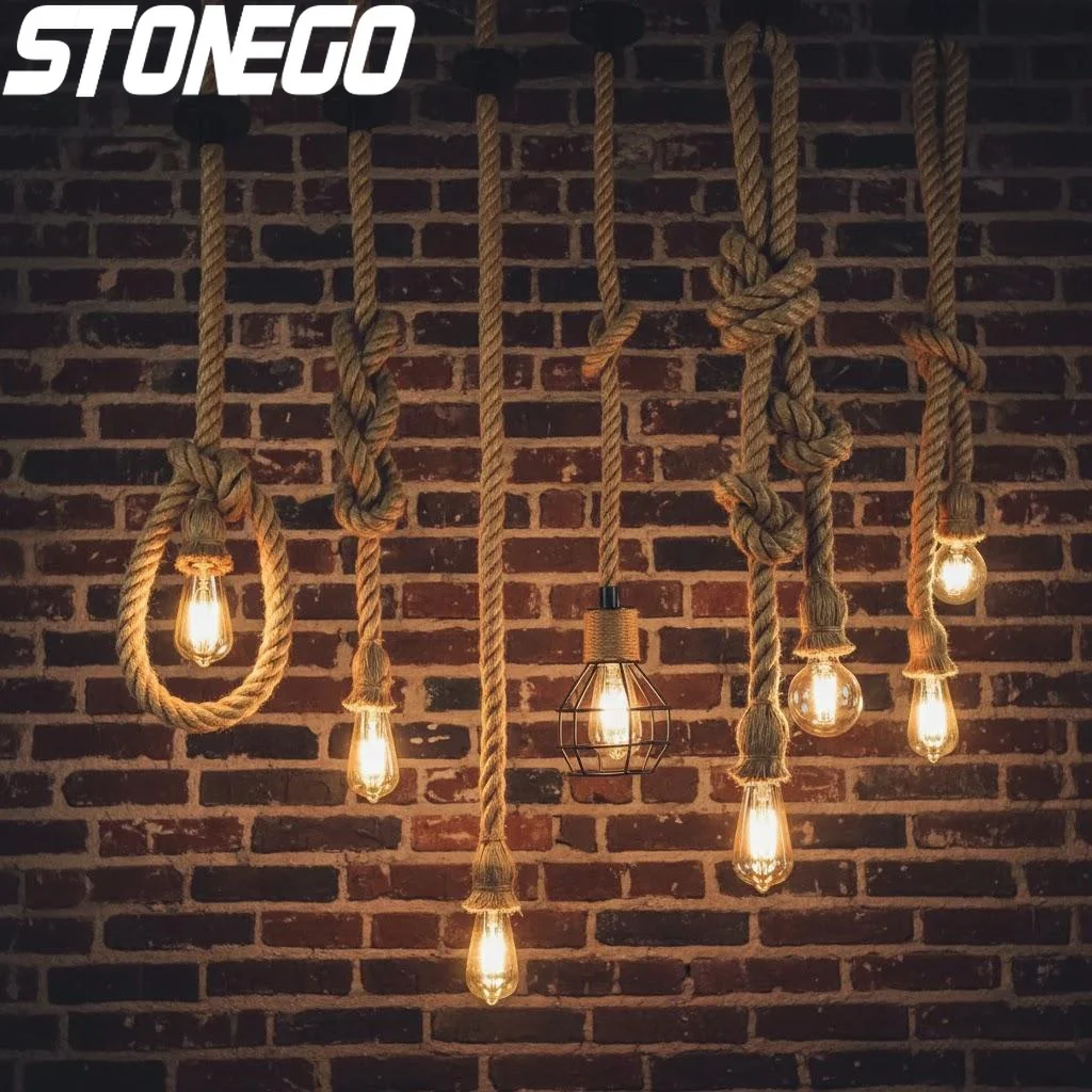 

Retro Industrial Style Decorative Chandelier Lighting Fixture Cafe Bar Clothing Shop Decor Hemp Rope Lamp