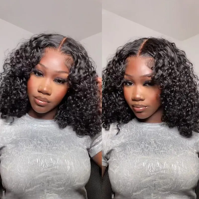 Curly Short Bob 250% 13X4 Lace Frontal Human Hair Wigs Deep Water Wave Lace Front Wig Pre Plucked