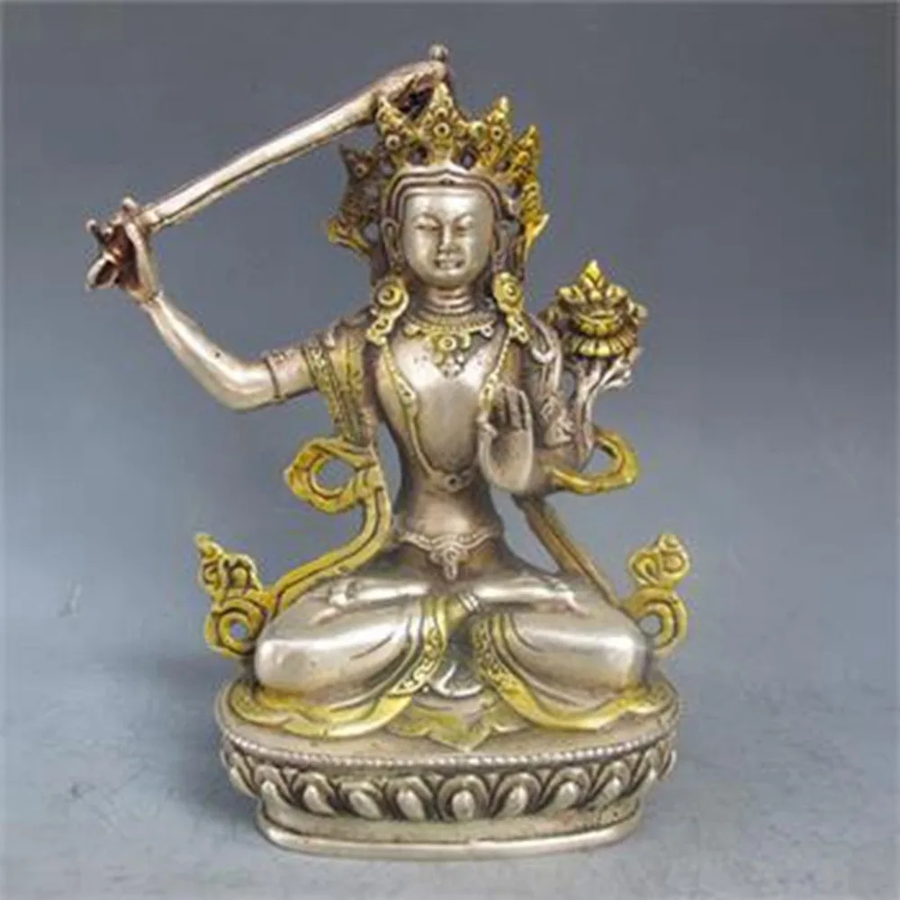 

decoration bronze factory outlets Tibet Silve Chinese Silver Bronze Gilt Tibetan Buddhism Statue --- Manjushri Buddha