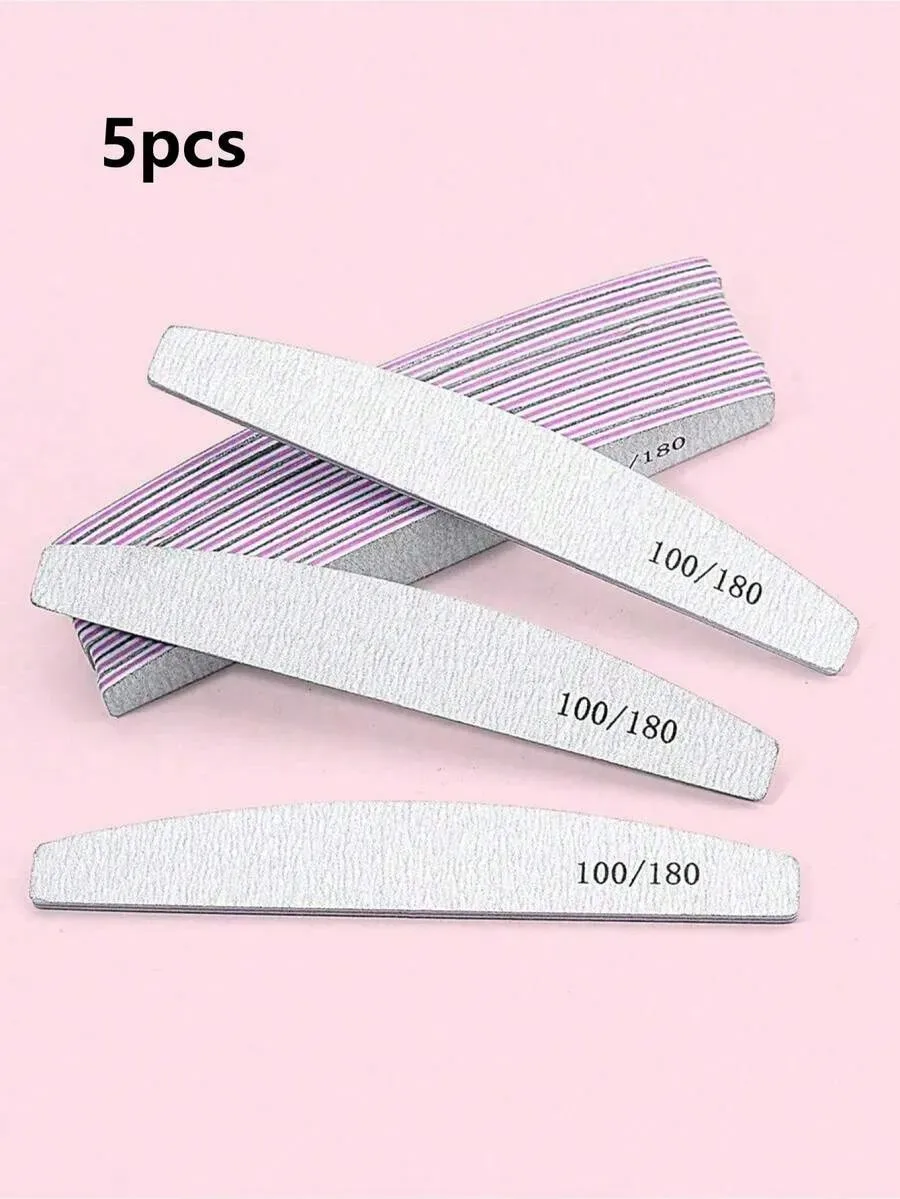 

5pcs Professional Double-Sided Nail File Set, 180/100 Grit Washable Nail Files for Natural Nails, Home & Salon Use