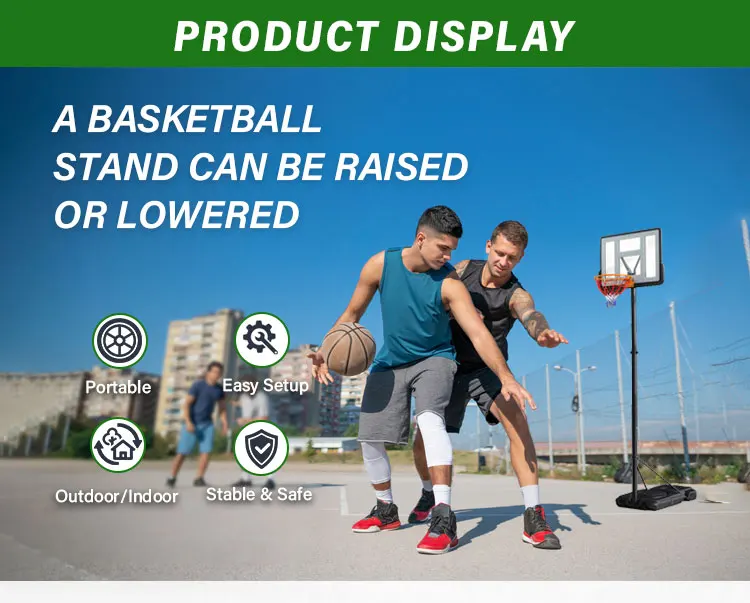 Supporto per canestro da basket regolabile portatile con tabellone in PE per interni ed esterni professionale di nuovo arrivo con struttura in metallo