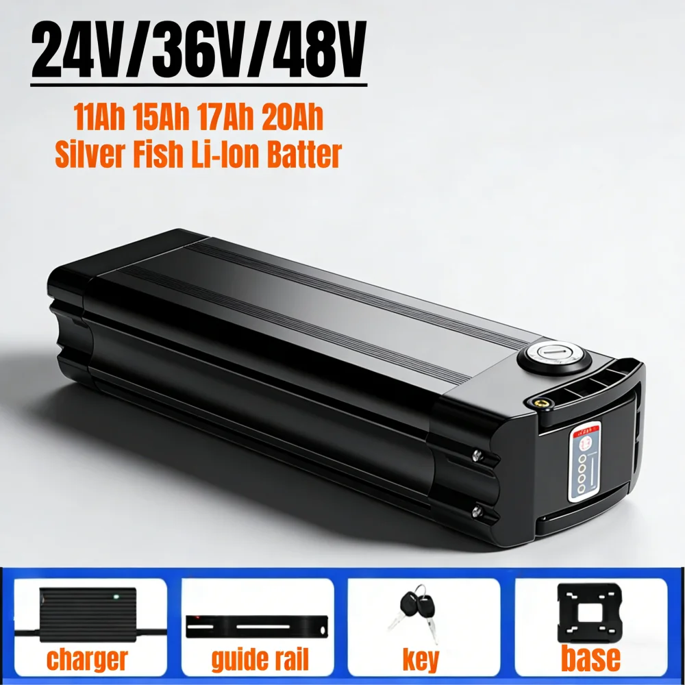 

24V/36V/48V Battery Pack 11Ah 15Ah 17Ah 20Ah Silver Fish Li-Ion Batter with 2A Charger, for Silverfish 250W-1000W Bafang Motor