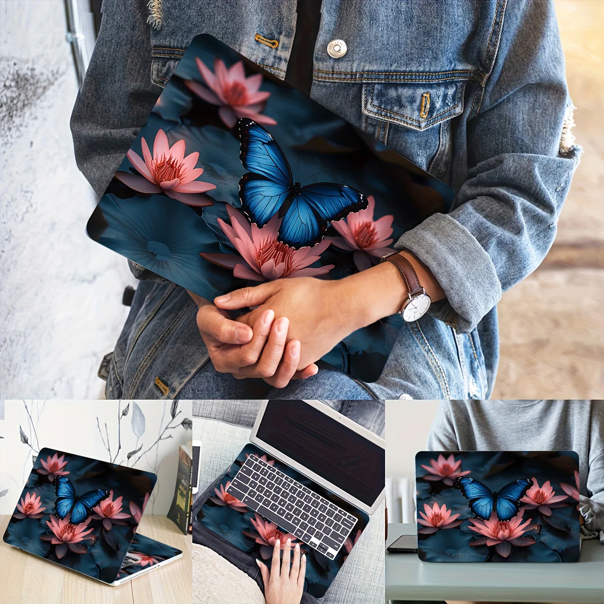 

2-Pack Pattern Laptop Butterfly Art Sticker Case, Universal Light Beige Waterproof Scratch Resistant Sticker - For Laptops