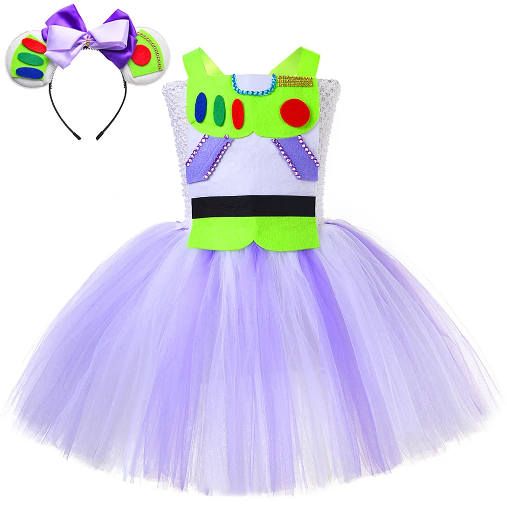 Toy Buzz Lightyear Costume for Girls Christmas Halloween Lined Tutu Dress fo Kids Birthday Outfit New Years Cartoon Toys Clothes