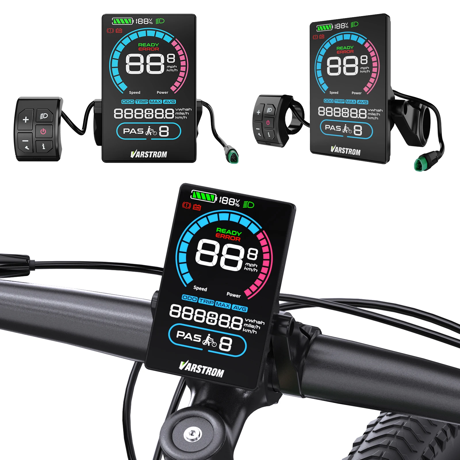 varstrom E-Bike-Display – VD618 3,5-Zoll-Farb-LCD-Bildschirm, IP66 wasserdicht, automatische Hintergrundbeleuchtung und Scheinwerfer, E-Bike-Tachometer und Computer Typ C 3