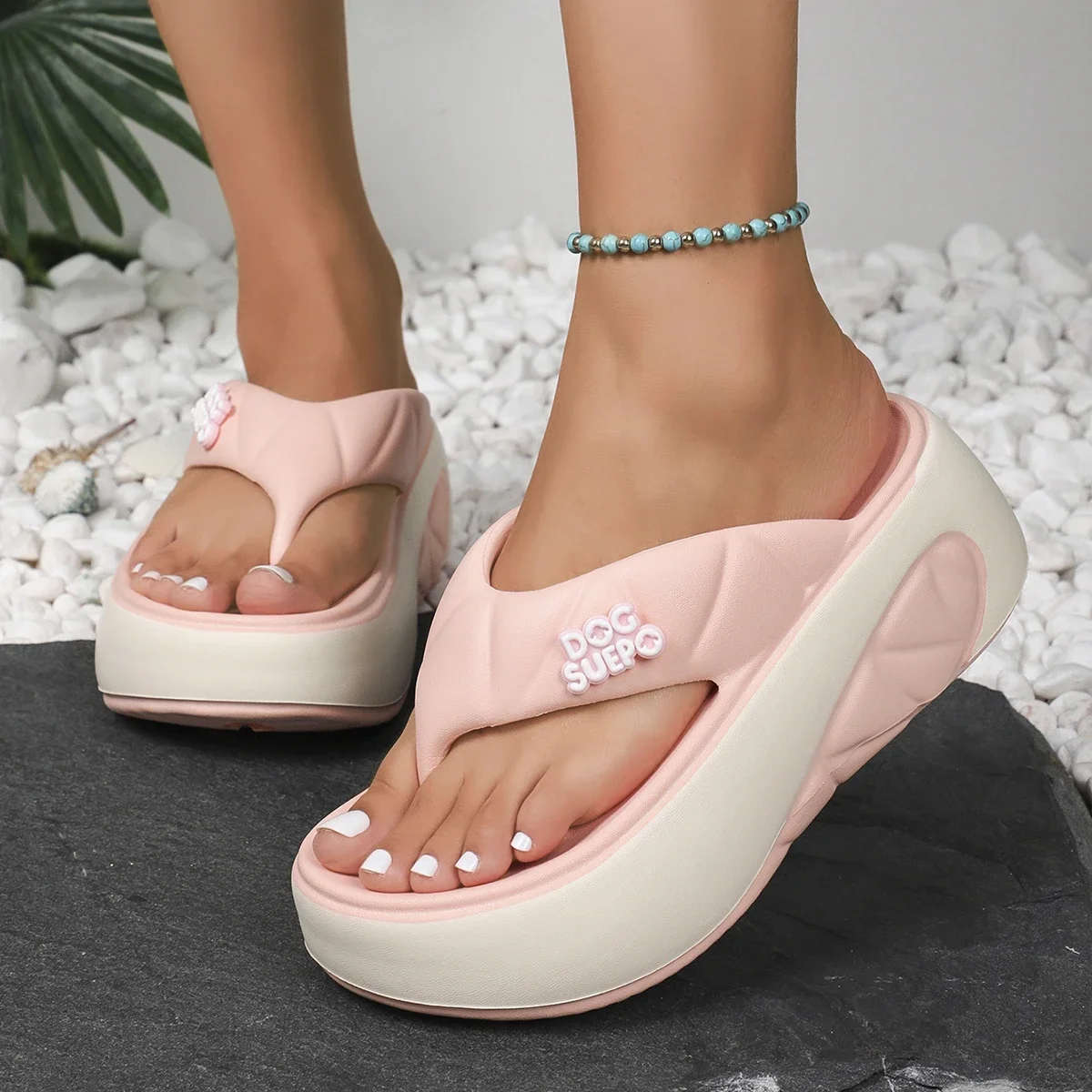 Sandalias de plataforma para mujer, chanclas cómodas e informales de diseño poco profundo, para playa y exteriores, novedad de verano, 2024