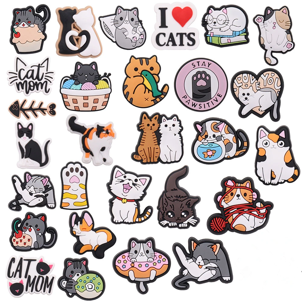 

50Pcs Wholesale Animals Cute Cats Paw Children Clog Charms Cat Mom Shoes Button Decorations Fit Wristband