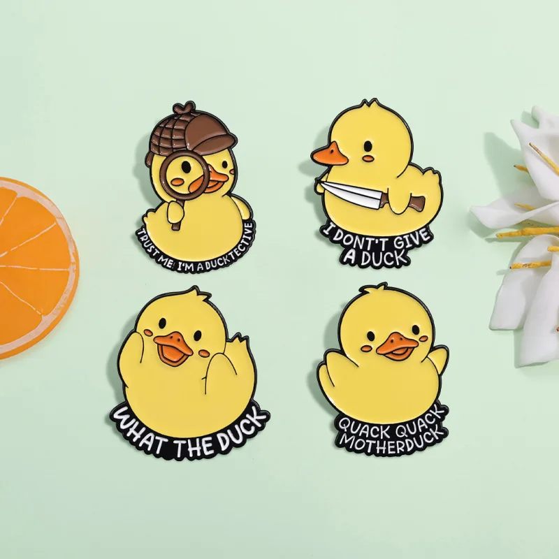 Cute Animal Enamel Pins Yellow Duck Murderer and Detective Fun Brooch Backpack Accessories Metal Badge Jewelry Wholesale