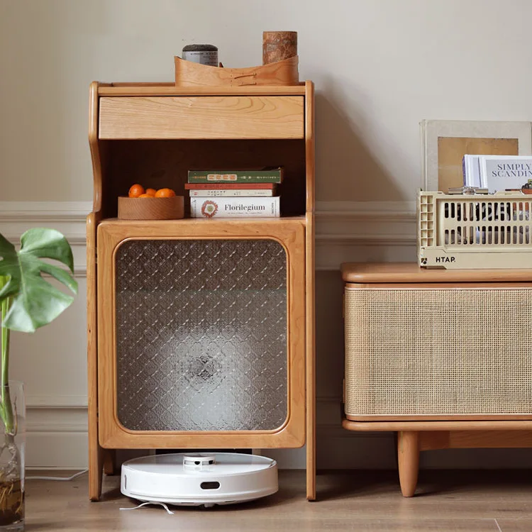 Nordic log sweeping robot storage cabinet Solid wood begonia side cabinet Home living room Simple personalized locker