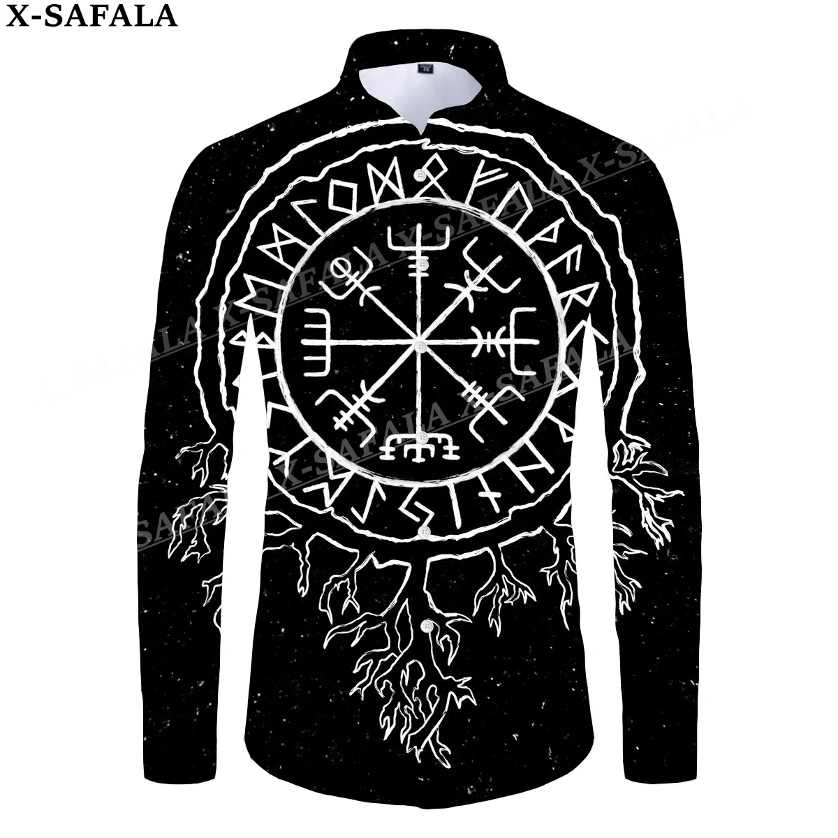 Symbol Hot Tattoo Raven Odin 3D Print Men's Luxury Shirt Turn-down Collar Buttoned Up Long Sleeve Tops Hip Hop Tee-3