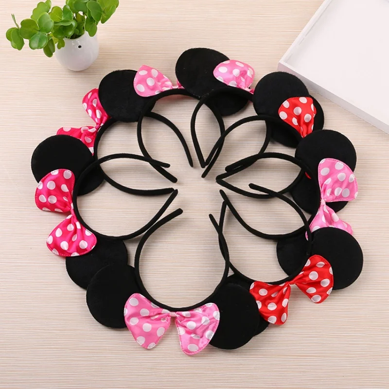 Disney Mickey Mouse Minnie Mouse Hair Bands Figures Kids Cute Polka Dot Bow Cartoon Girls Stage Party Dress Up Hair Bands Gifts