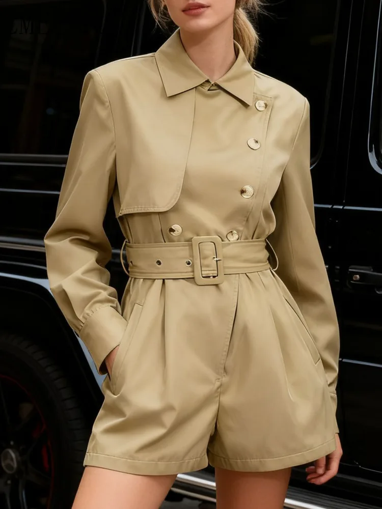 

ZMEENNA женский плащ цвета хаки, комбинезон, двубортный комбинезон с поясом и манжетами на талии, комбинезон с шортами, костюм ZM4186