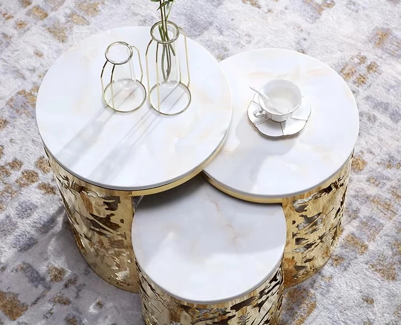 2026-New Arrival Marble Top End Table Home Furniture  Indoor 3 Pieces Coffee Table Sets