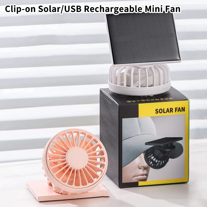 مروحة يدوية صغيرة محمولة بمشبك USB قابلة لإعادة الشحن تعمل بالطاقة الشمسية للسفر والتنزه في الهواء الطلق ومشبك للتخييم على مروحة صغيرة لتبريد الهواء