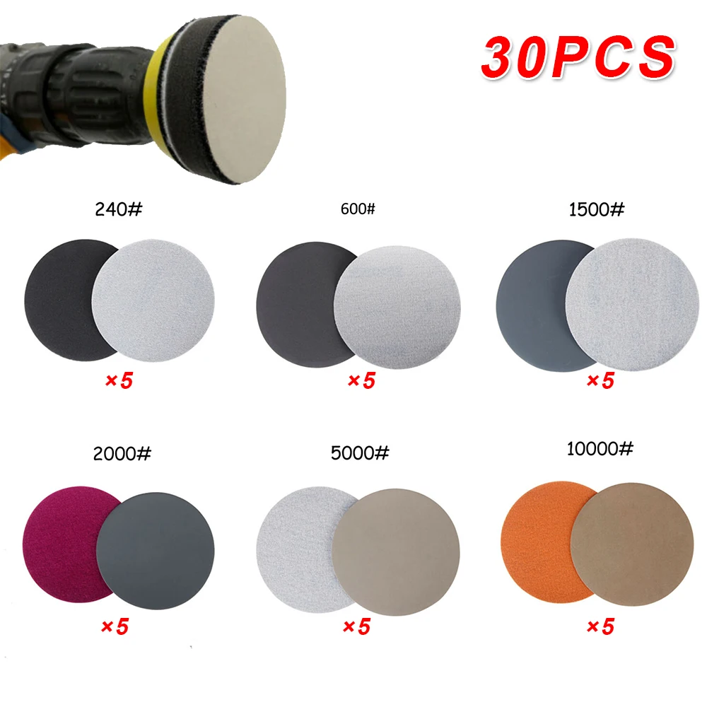 30pcs 996A 2Inch Sanding Disc Sandpaper 50mm 240/600/1500/2000/5000/10000 Grit For Furniture And Wood Products