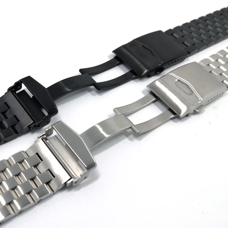 18mm 20mm 22/24/26mm High Quality Full Solid Stainless Steel Strap Screw Link Metal Watch Band Black Silver Bracelet with Tools