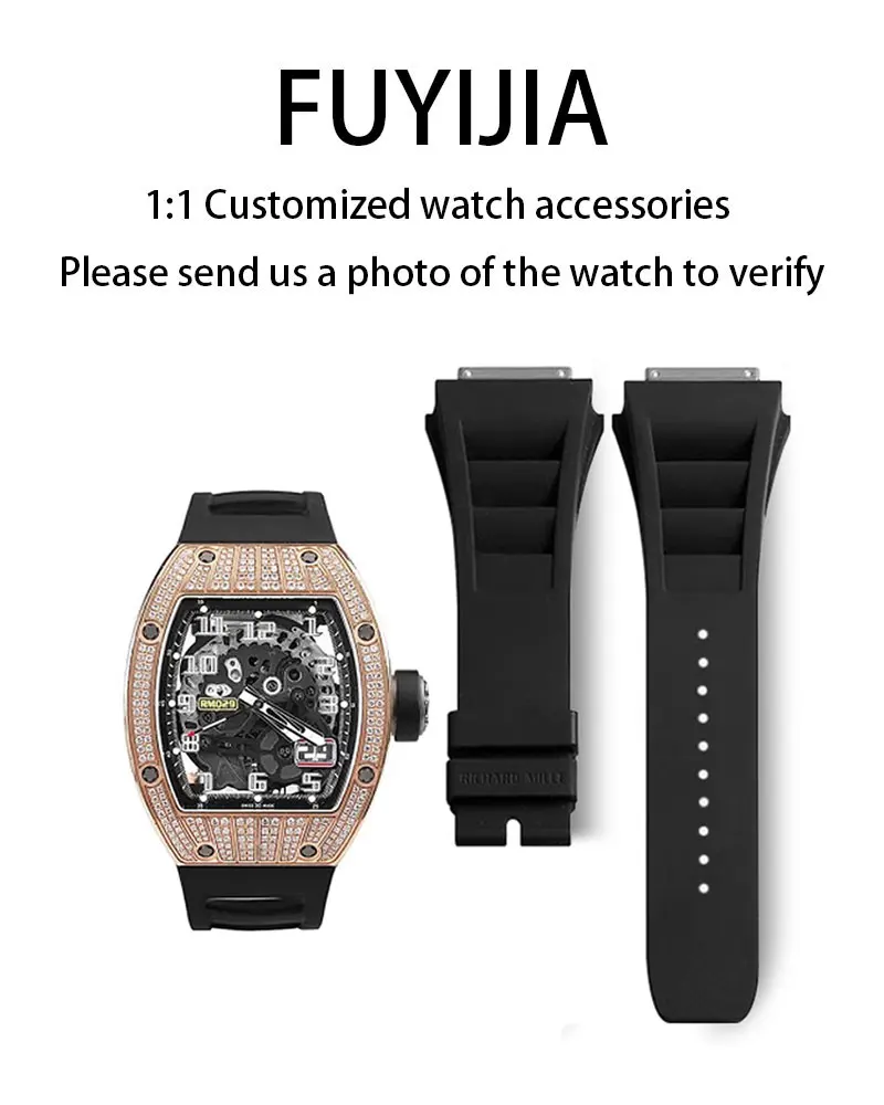 FUYIJIA Custom R-ICHARD M-ILLE RM038 Original Watchband 24MM×18MM Convex Interface Fluororubber Strap Waterproof VITON Wristband