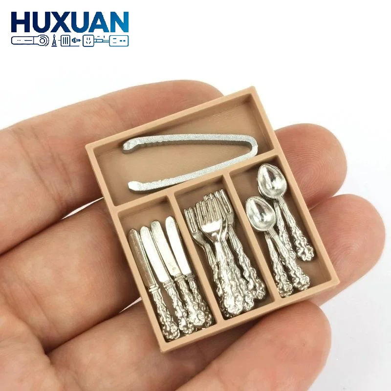 1 Set Doll House Kitchen Supplies Utensils Accessories 1:12 Dollhouse Mini Knife Fork Spoon Clips Tableware With Storage Box