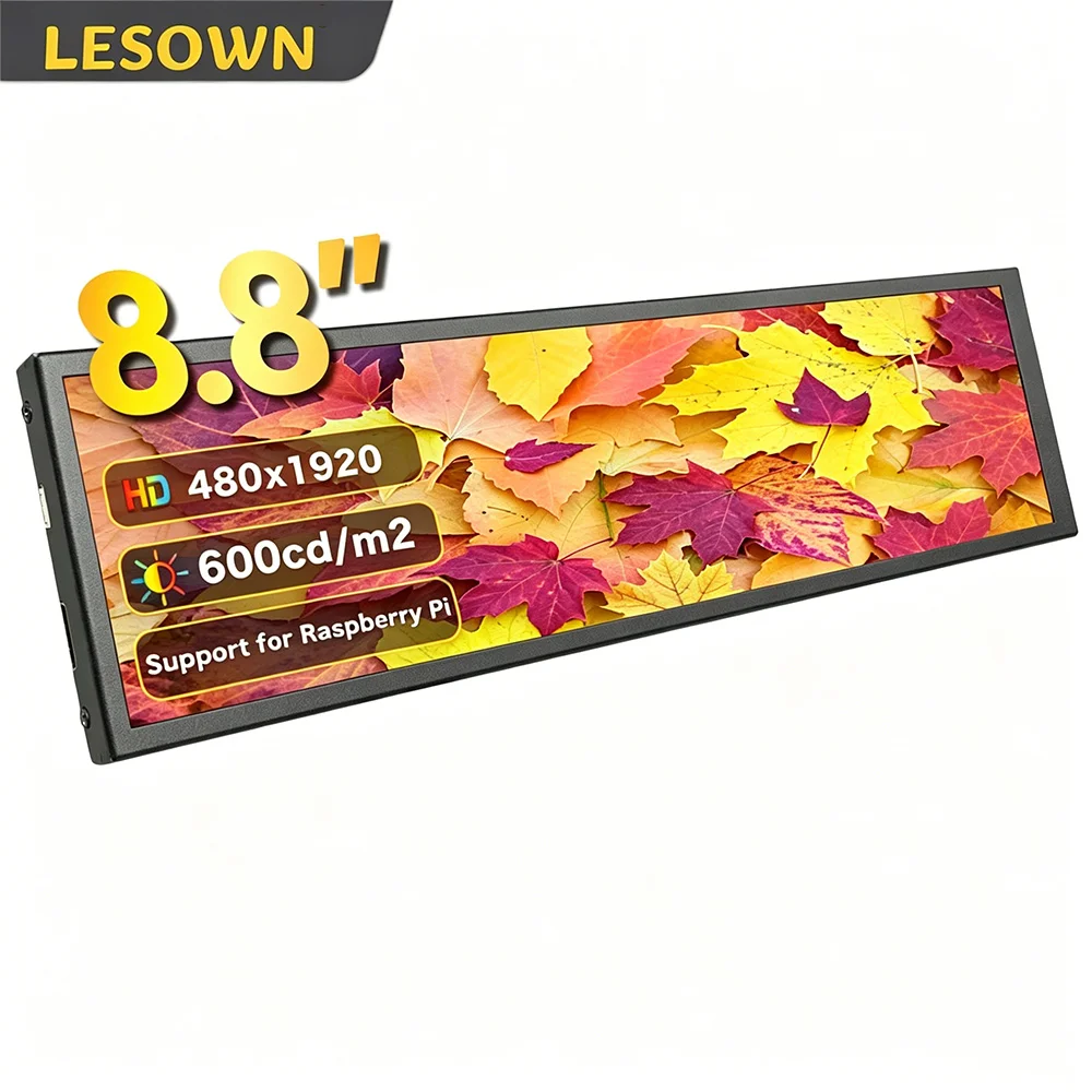 LESOWN 8.8" External Computer Temp Screen 480x1920 Capacitive Aluminum miniHDMI for Custom PC Modding
