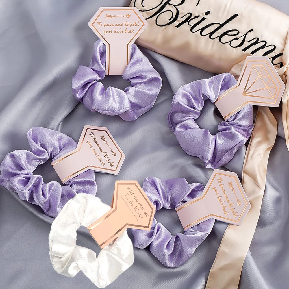 6Pcs Bridesmaid Gifts Satin Hair Ties Scrunchies Elastic Intestine Hairbands Wedding Bachelorette Party Favors Women Accessories