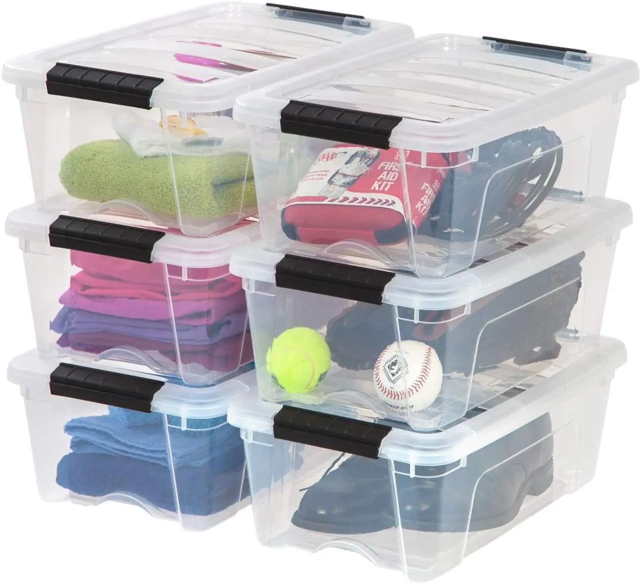 

IRIS USA 6-Pack 13 QT Storage Boxes, BPA-Free Clear Plastic with Secure Latches & Handles, Stackable Organizers