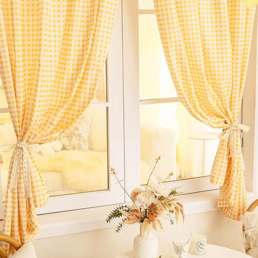 1 Panel Plaid Curtain Country Kitchen Decorative Window Treatment Farmhouse Style Grid Patterned Drapery