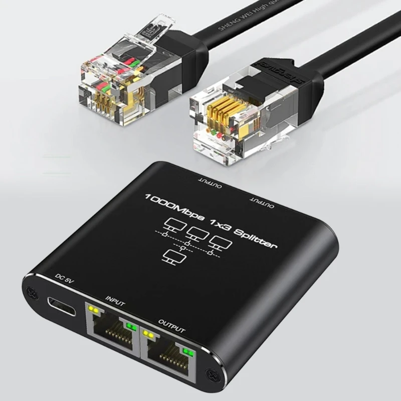 3 Port Gigabit Networking Splitter Hub, Fast Speed 1000Mbps Data Transfer Splitter for Computers and Gaming Consoles