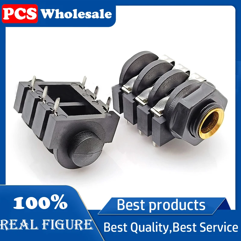 6.35 Headphone socket PJ-609A low six-prong yellow port copper sleeve dual-channel audio microphone socket