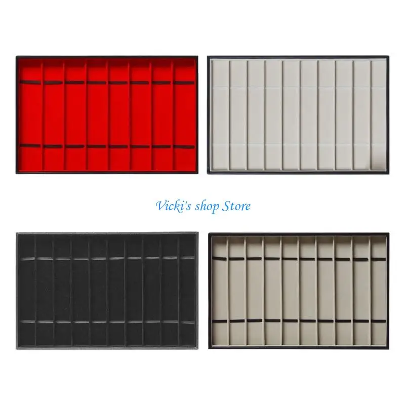 

Прямоугольный ювелирный дисплей лоток 10 компартментов PU Кожаный организатор с прозрачной крышкой из ПВХ для наблюдения за