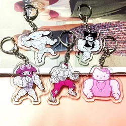 Funny Muscle Keychain Anime Hello Kittys Kawaii Girls Keychain Fitness Macho My Melodys Backpack Couple Pendant Kids Toy Gift