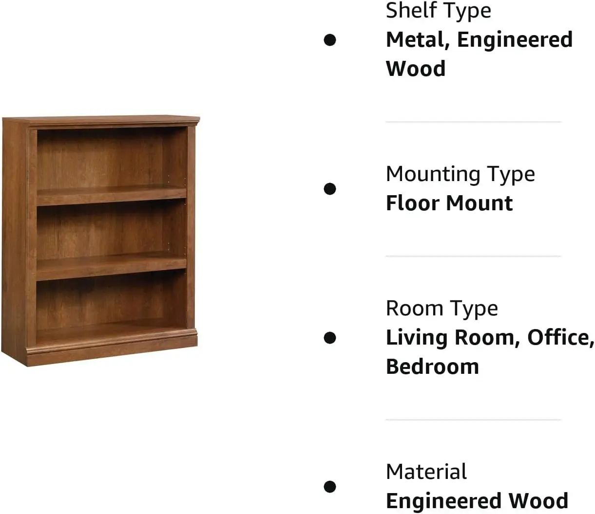 Sauder Miscellaneous Storage 3-Shelf Bookcase/ Book shelf, Oiled Oak finish