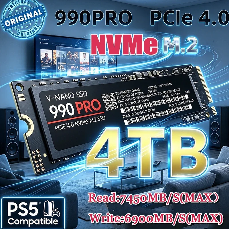 Nouveau SSD interne M.2 990 PRO NVMe PCIe Gen4 haute performance 2 To 4 To pour mise à niveau de stockage PS5, ordinateur de bureau et ordinateur port