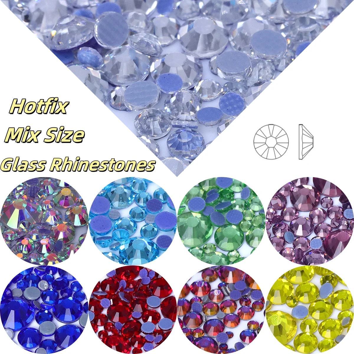 SS6-SS30 Formato della miscela Vetro Hotfix Strass Glitter di alta qualità Nail Art Cristallo per abiti da sera Artigianato Decorazione a base piatta