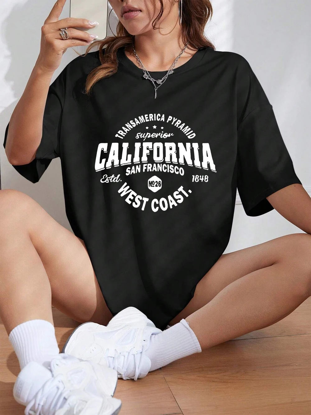California West Coast San Francisco Letter Printing T-Shirts Damen Sommer Baumwolle Tops Lose O-Ausschnitt Weiches T-Shirt Freizeitkleidung