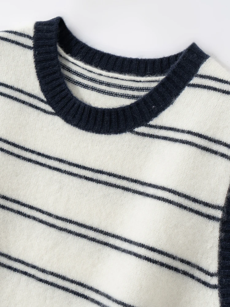 TLOML Autumn Winter Women's 100% Cashmere Sweater O-neck Striped Cashmere Waistcoat Comfy Soft Cashmere Knitwear Sleeveless Tops