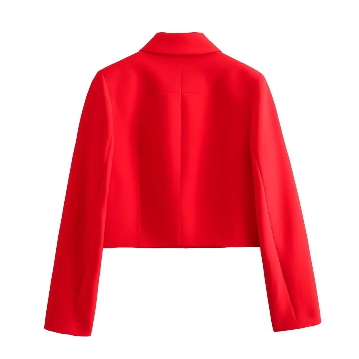 Chaqueta roja con bolsillo de solapa para mujer, abrigo corto informal de manga larga con botonadura única, Tops elegantes de oficina para mujer, otoño e invierno, 2023