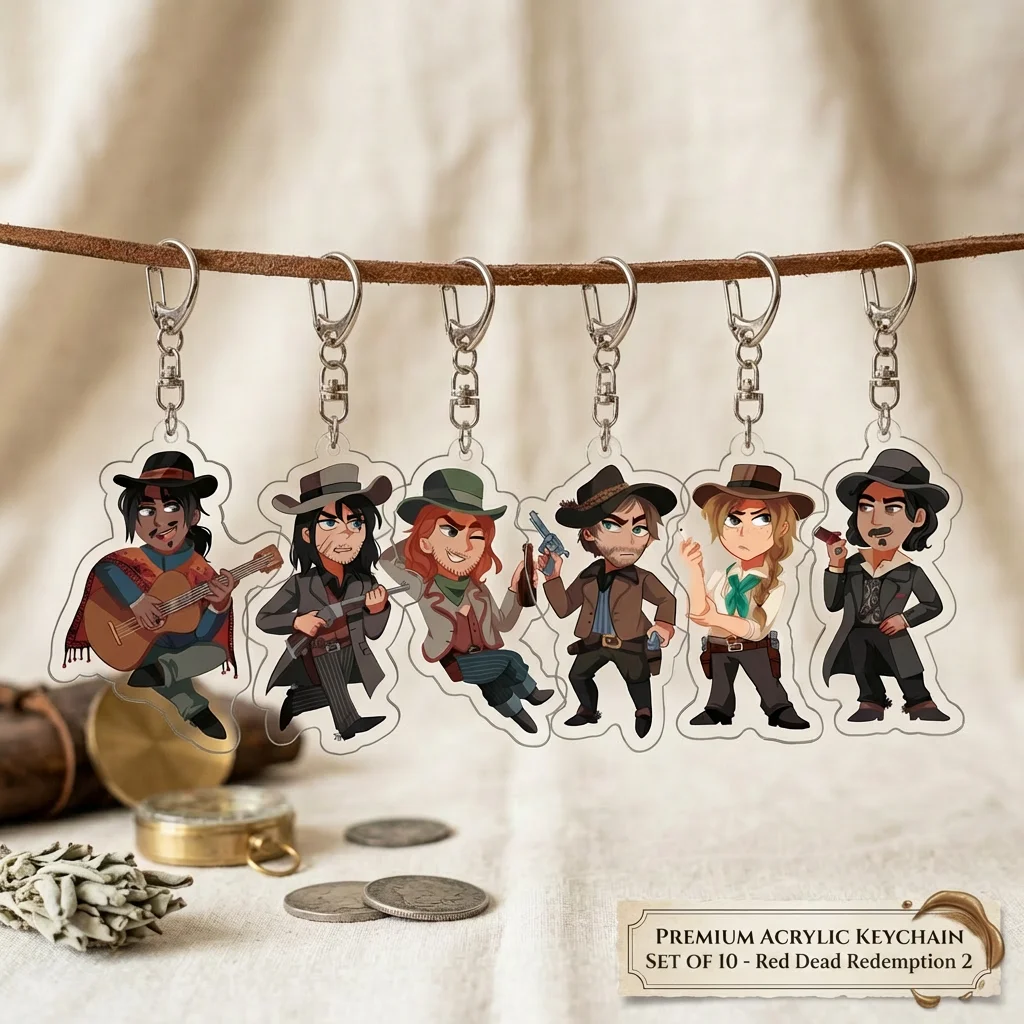Llavero y Colgante de Acrílico de 6cm de Red Dead Redemption 2 con Arthur, Sadie, John, Dutch y Charles, Regalo para Fans del Vaquismo del Oeste