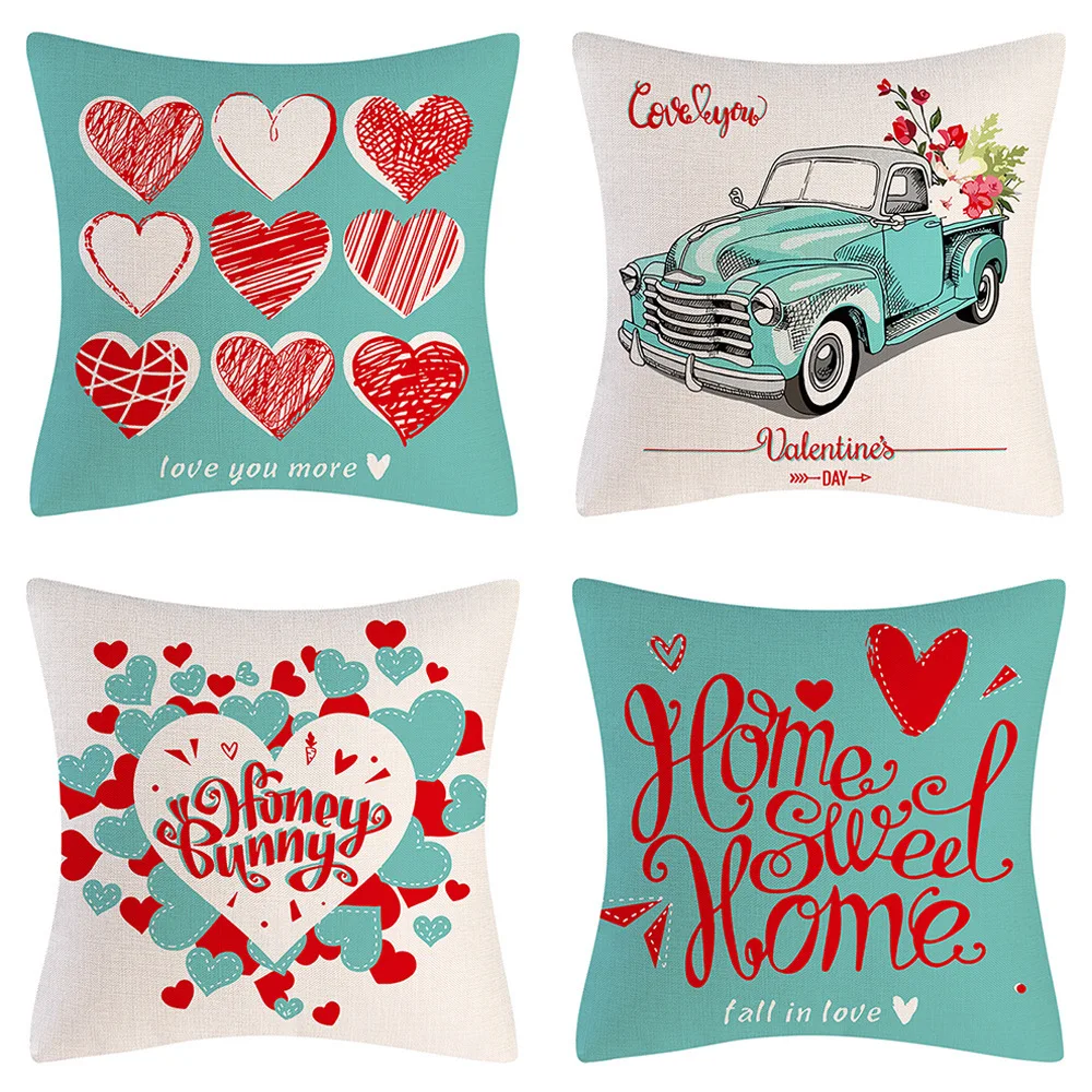 

4pcs New Hot Selling Valentine's Day Pillow Cover Blue Series Truck Love Decorative Pillow Cover Pillow Covers Decorative