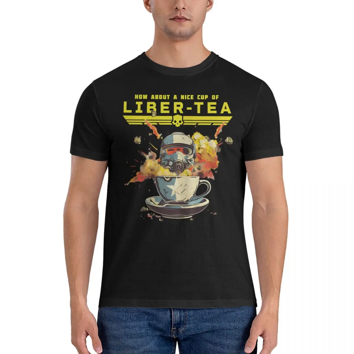 Men LIBER-TEA T Shirts Helldivers Pure Cotton Clothing Unique Short Sleeve Round Neck Tees Birthday Present T-Shirts