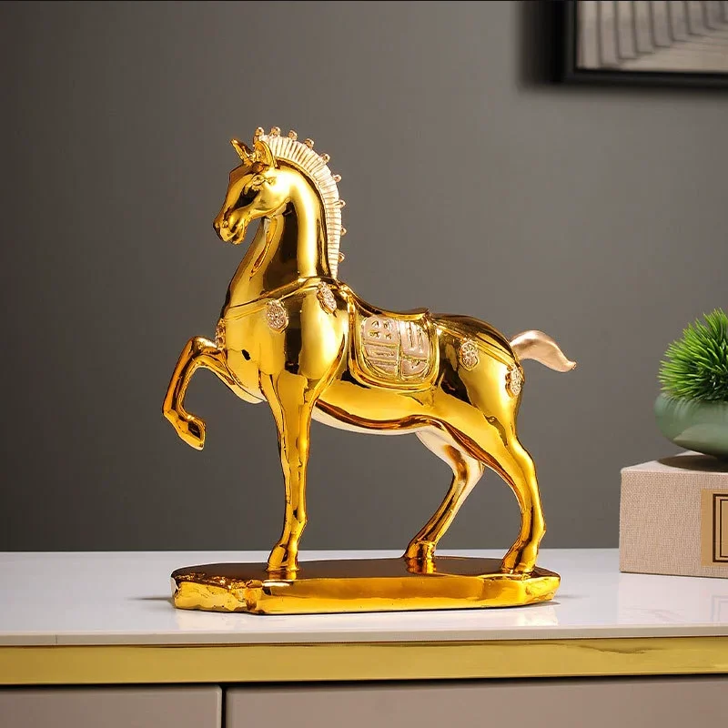 Golden Horse Arrives Success Crafts Office Wine Cabinet Decoration Light Luxury Home Living Room Decoration housewarming Gift